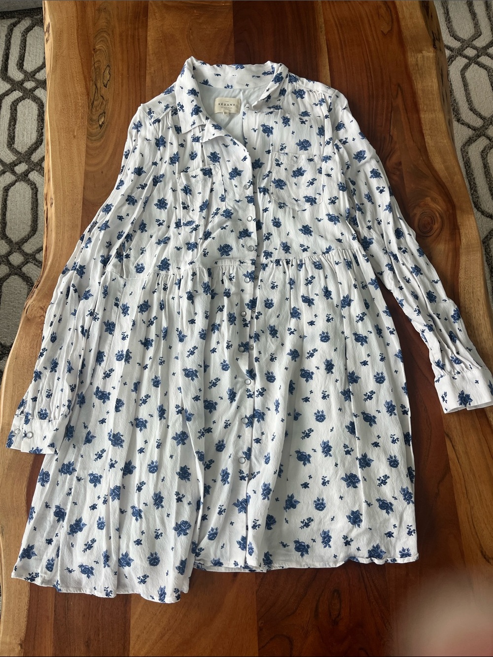 Sezane Aurora Dress Blue Rose - Size 6